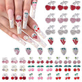 XEAOHESY 45 Pieces Silver Cherry and Strawberry 3D Nail Rhinestones - Cute Fruit Gems and Charms for Women's Manicure and Nail Art Decoration
