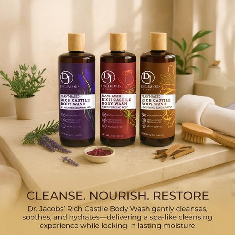 Dr. Jacobs Naturals Pure Castile Soap Liquid Body Wash, Sandalwood - Plant Based Soap Infused with Vitamin E and Aloe Vera to Moisturize Dry and Sensitive Skin - Made in The USA - 32 oz, Pack of 3