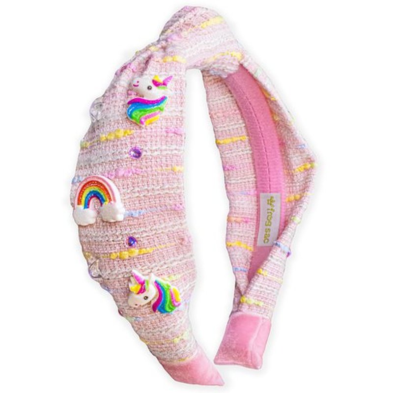FROG SAC Knot Headband for Girls, Knotted Headbands for Toddler Kids, Rainbow Beaded Unicorn Hair Accessories, Halloween Christmas Stocking Easter Basket Stuffers (Light Pink)