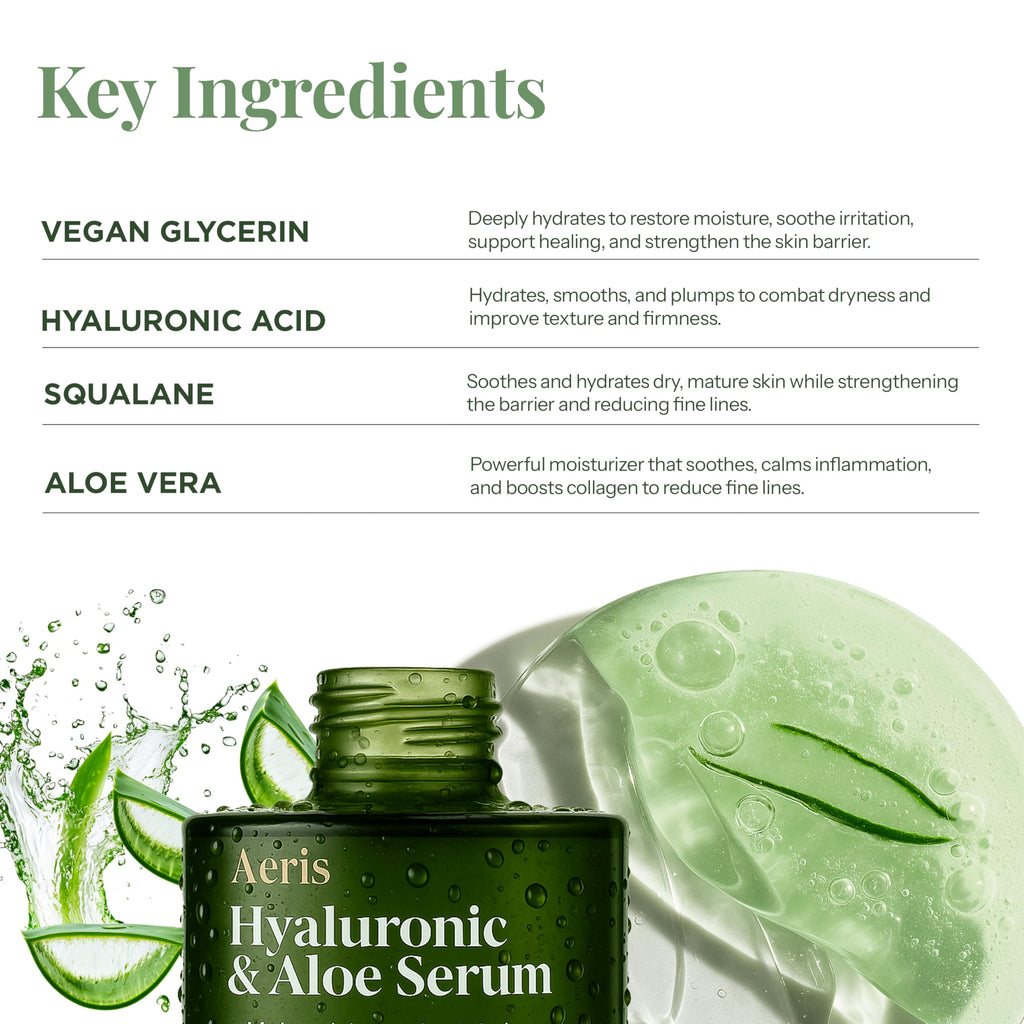 Aeris Hyaluronic Acid Serum for Face with Aloe - Ultra Hydrating & Soothing Formula For Dry, Sensitive Skin – Dermatologist Tested, Anti-Aging, Korean Skin Care – Vegan, Clean Beauty – 1.69 Fl Oz