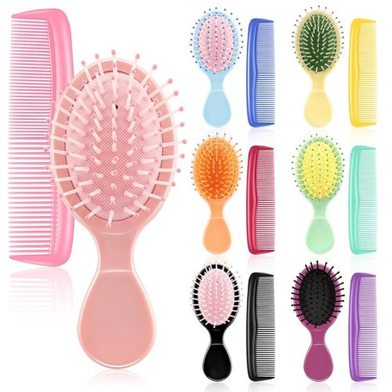 HOFASON 14 Pcs Bulk Mini Wet Hair Brush & Mini Combs Set for Easter Basket Stuffers, Kids Girls Women, Bridesmaid Gifts, Spa Party Supplies, Summer Stuff, 7 Travel Small Brush 7 Fine Wide Hair Combs