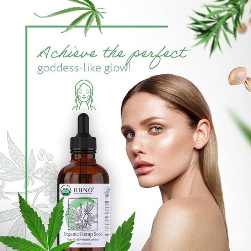 HBNO Organic Hemp Seed Oil - 4 oz (120 ml) Value Size - Natural Hemp, Cold Pressed - Perfect Carrier Oil for Massage, Aromatherapy, Diy, Soap Making, Face, Body, Lips, Hair, Nails