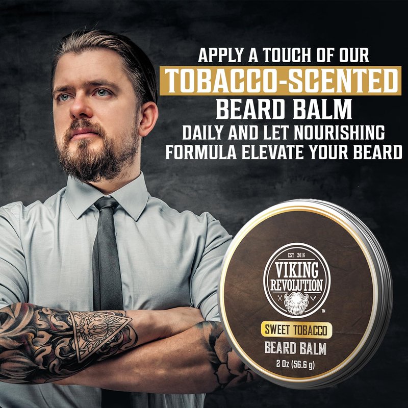 Viking Revolution Beard Balm - Tobacco Scented Moisturizing Beard Butter with Argan & Jojoba Oil | 2oz