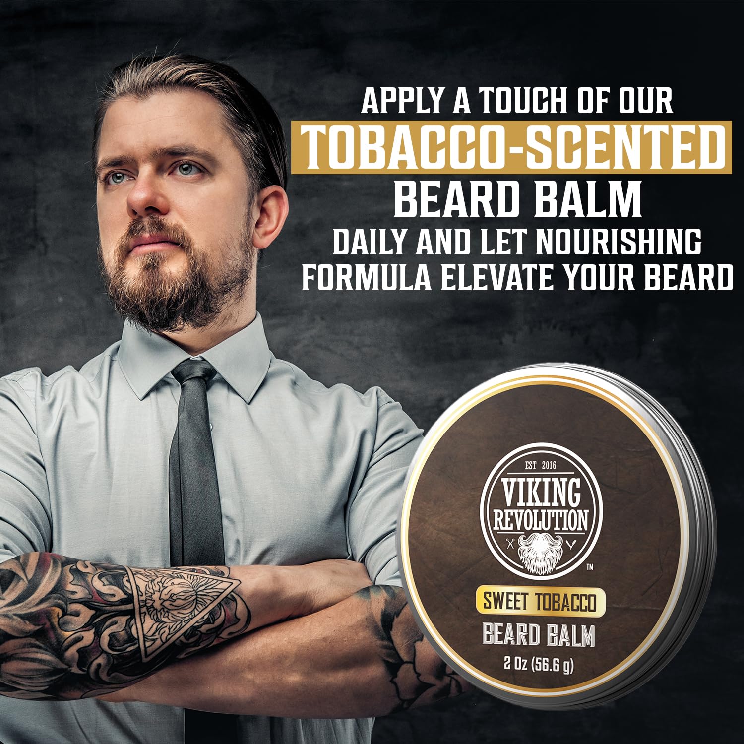 Viking Revolution Sweet Tobacco Beard Balm - Beard Butter with Argan Oil, Beard Softener for Men with Jojoba Oil - Beard Moisturizer for Men with Beeswax - Beard Wax for Men (2oz, 2 Pack)