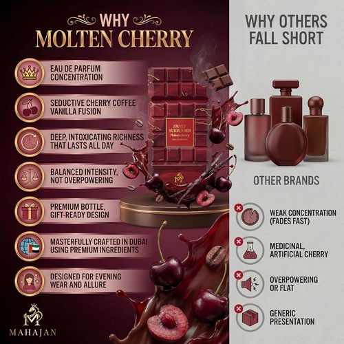 Mahajan Sweet Surrender Molten Cherry Eau de Parfum - Juicy Cherry Vanilla Gourmand with Warm Coffee | Seductive Luxury Fragrance (3.4 oz)