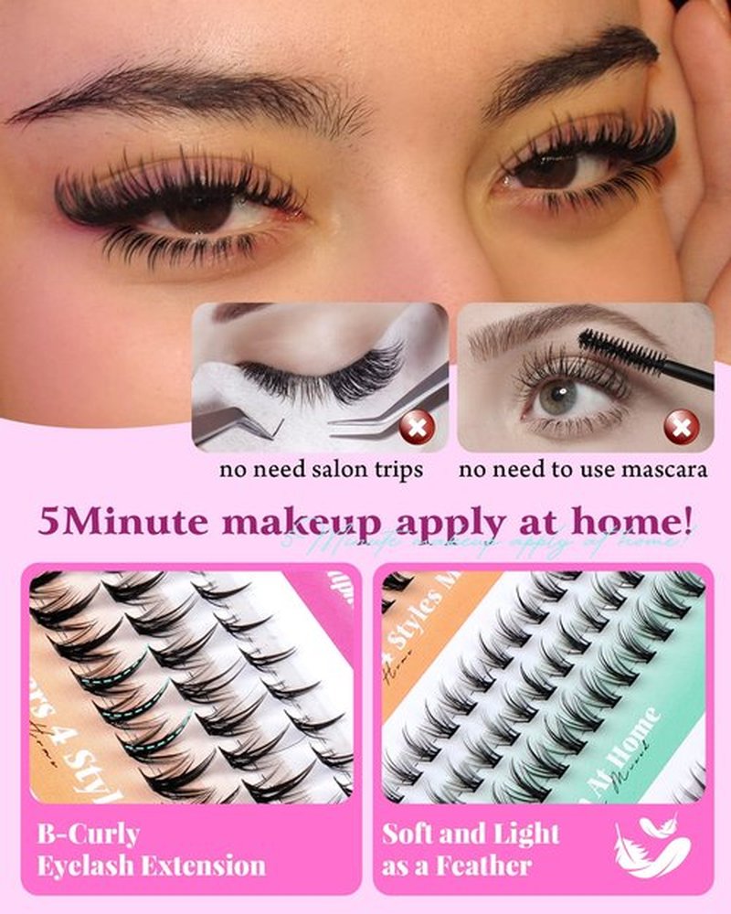 Bottom Lash Clusters DIY Eyelash Extensions 4 Styles Lower Lashes Wispy Bottom Individual Lashes 5-7mm Natural Thin Band Eyelash Clusters 225pcs for Bottom Lash Extension by calphdiar