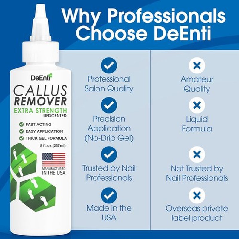 DeEnti Callus Remover Gel - Extra Strength 8oz for Dry Skin & Cracked Heels | Salon-Grade Foot Care