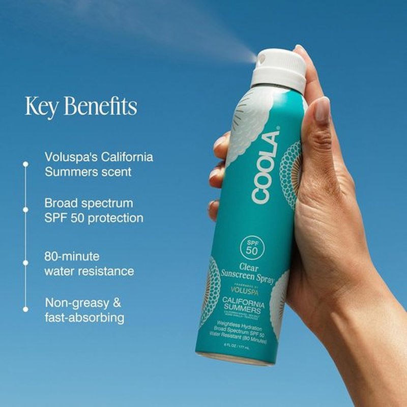 COOLA Organic Clear Sunblock Spray SPF 50 - Daily Skin Protection | Vegan, Gluten-Free, California Summers Scent