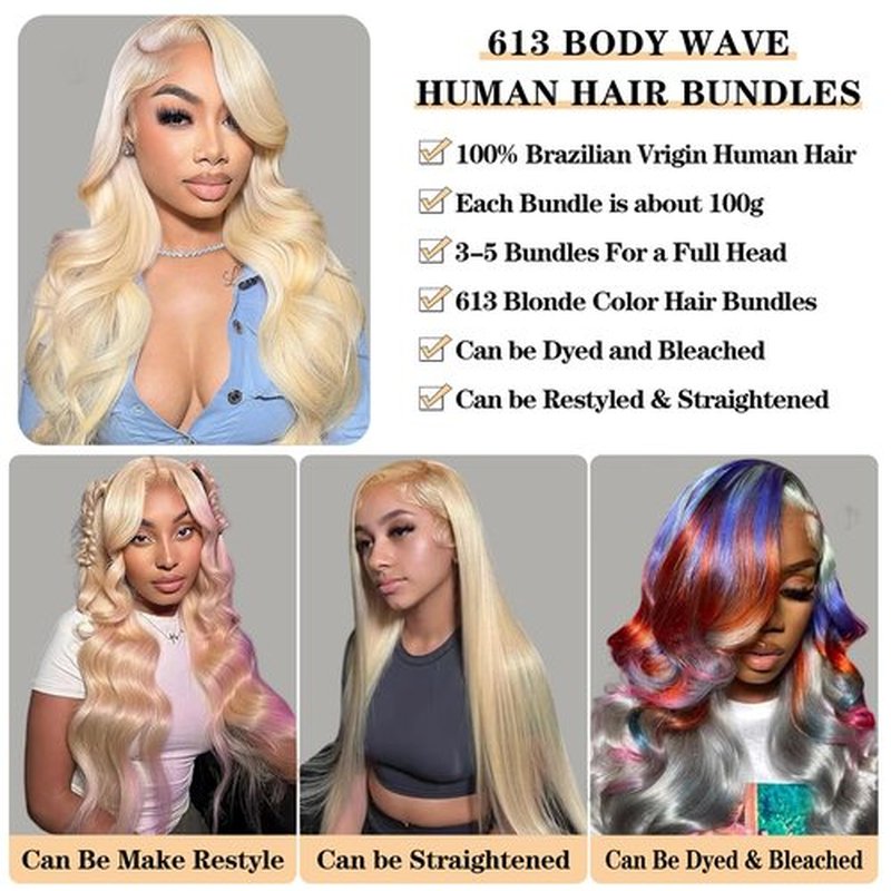 ROYAL IMPRESSION 613 Blonde Bundles Human Hair 22 Inch 12A Grade 613 Body Wave Bundles 100% Unprocessed Brazilian Virgin Human Hair Bundles 1 Bundle Human Hair 613 Blonde Hair Bundle