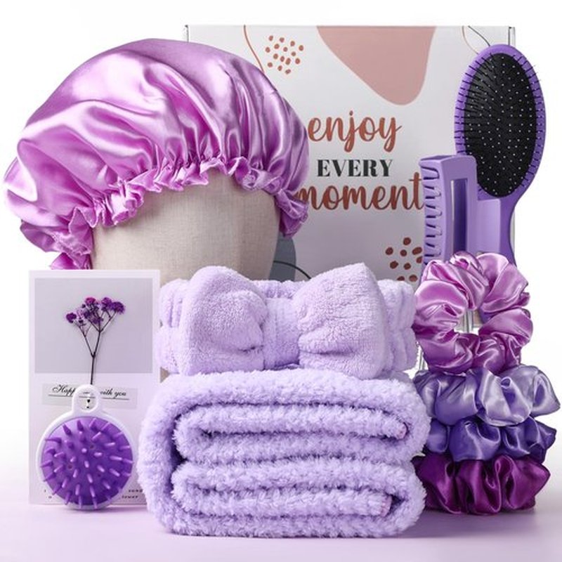 Sawysine 12PCS Hair Care Gift Set with Microfiber Hair Drying Towel Spa Kit Include Quick Dry Hairs Towel Wrap Silk Bonnet Headband Brush for Women Birthday Mother's Day Wedding Gifts