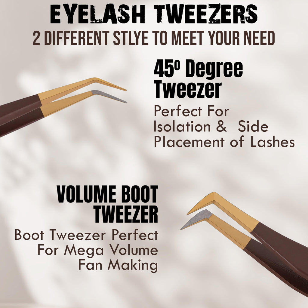 Fiber Tip Eyelash Extension Tweezers (Brown & Gold)
