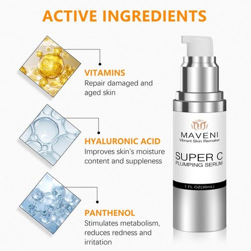 MAVENI Super Vitamin C Serum for Women over 70 With Hyaluronic Acid, Reduce Wrinkle, Hydrates, Firms, Lifts, Anti Aging Serum for Dark Spots, Wrinkles, DullSkin, 1 fl.oz.