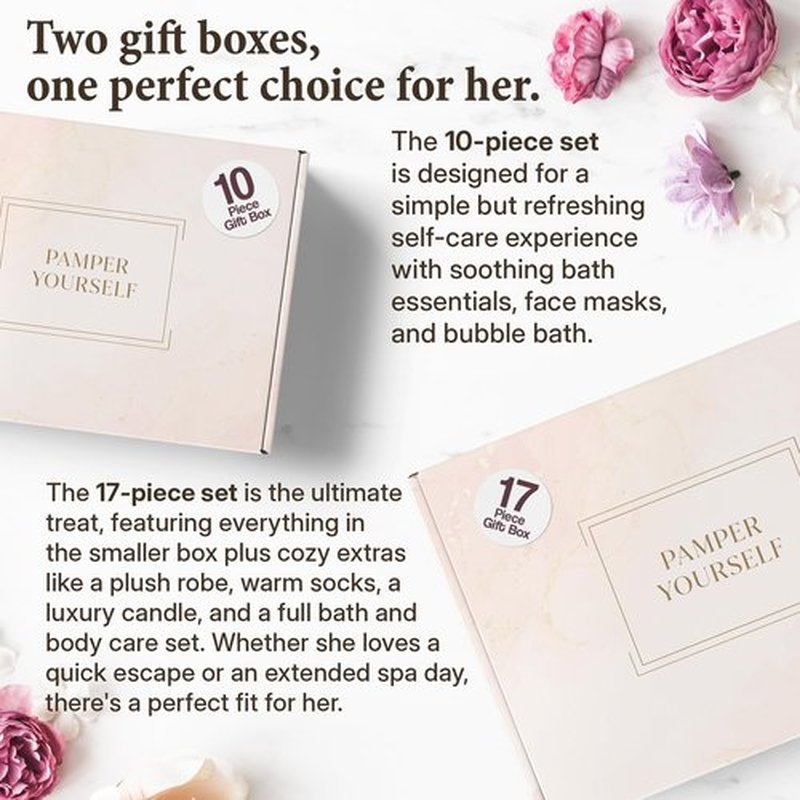 17-Piece Luxury Gift Set with Robe | Complete INFUSÉ White Tea & Coconut Bath Collection | Self-Care Kit with Bath Bombs, Face Masks & Hair Care | Bridesmaid, Mom, Wife, Grandma or Loved Ones