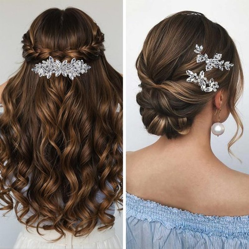 Mulzile 4 Pieces Rhinestone Hair Clips Leaf Wedding Hair Pins Crystal Bobby Pins Silver Bridal Hairpin Barrette for Brides Bridesmaids Flower Girls