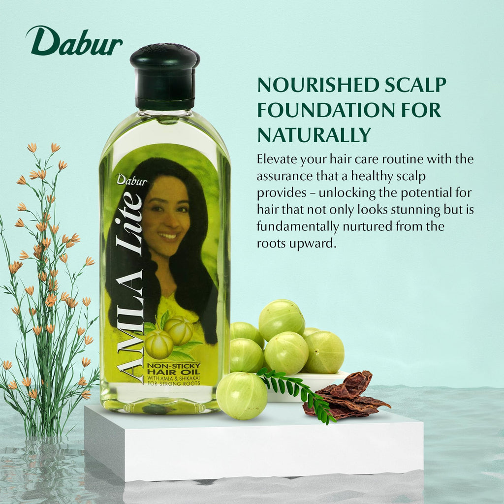 Dabur Amla Lite Hair Oil - Natural Moisturizing, Strengthening and Hair Oil Elixir for Healthy Scalp, Promotes Nourishing for Soft, Manageable, Long and Smooth Hair From Root to Tip - 200 ML