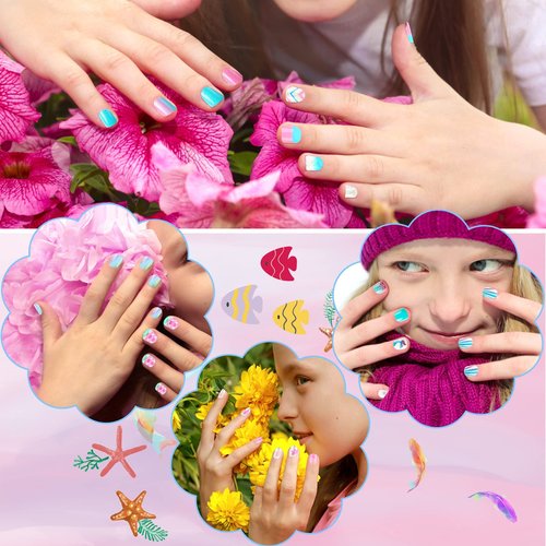 JANYUN 192Pcs Fake Stick on Nails for Kids Pre-glue Full Cover Short False Nail Tips Stick on Nails for Kids Children Lovely Gift Girls Nail Art Decoration