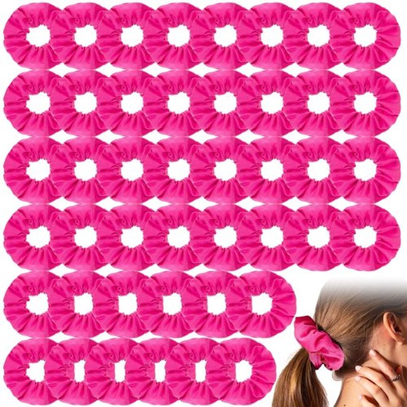 Tigeen 48 Pcs Hot Pink Scrunchies for Valentine, 80s 90s Neon Pink Cotton Hair Scrunchies Bulk, Thick Elastic Ponytail Holders for Women Girls, Valentine's Day Galentine's Party Favors Gifts
