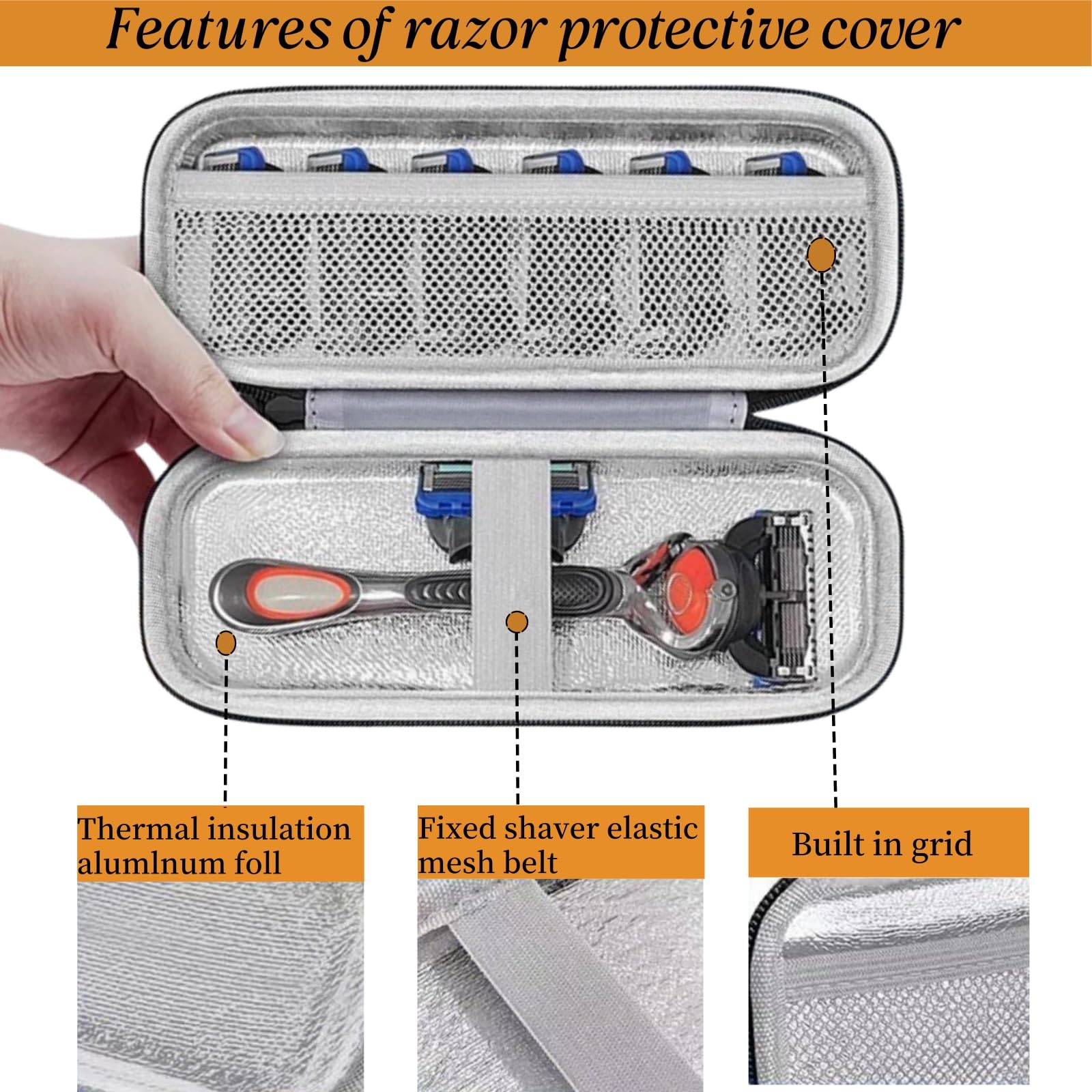 Safety Razor Cover Travel Razor Protective Case, Safety Men's Razor Cord Travel Organizer Compatible with Most brands of Razors, Zipper Carrying Bag