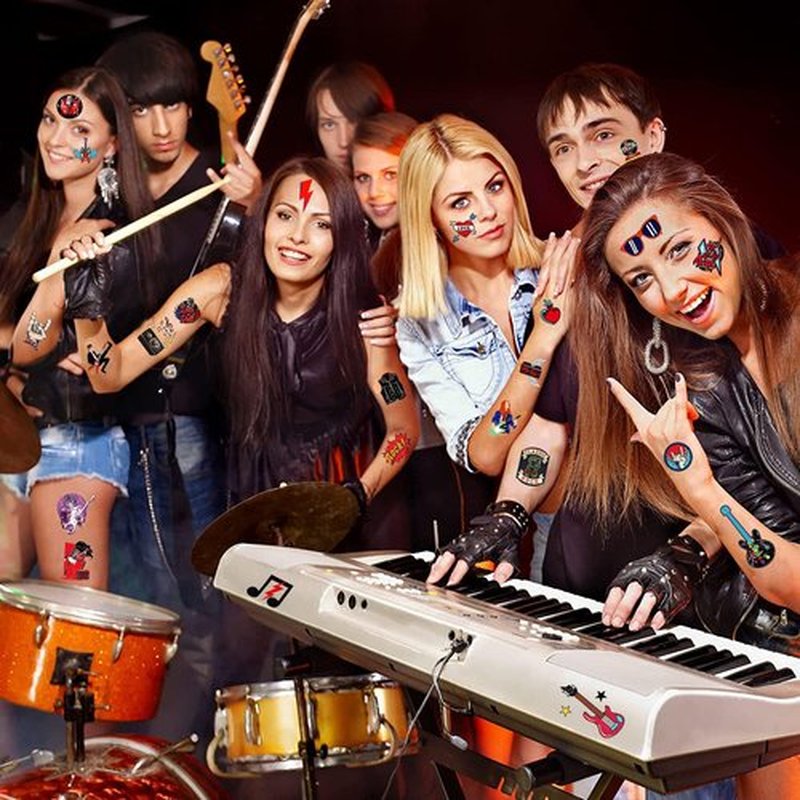 Rock N Roll Temporary Tattoos Stickers for Music Rock Band Star Birthday Party Decorations Supplies Prizes Rewards Gifts 20 Sheet