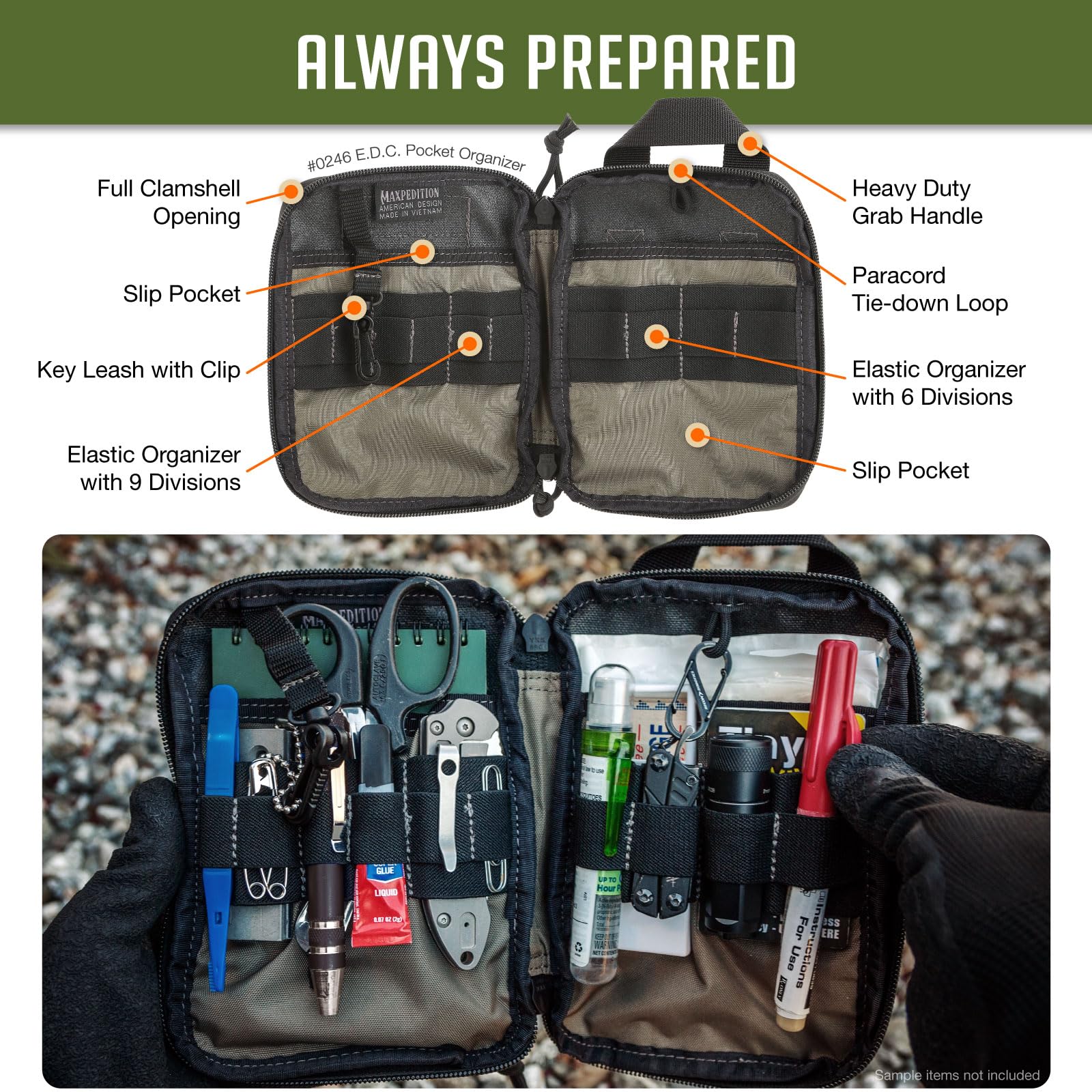 Maxpedition E.D.C. Pocket Organizer,Nylon (Black) 6"x1"x8"