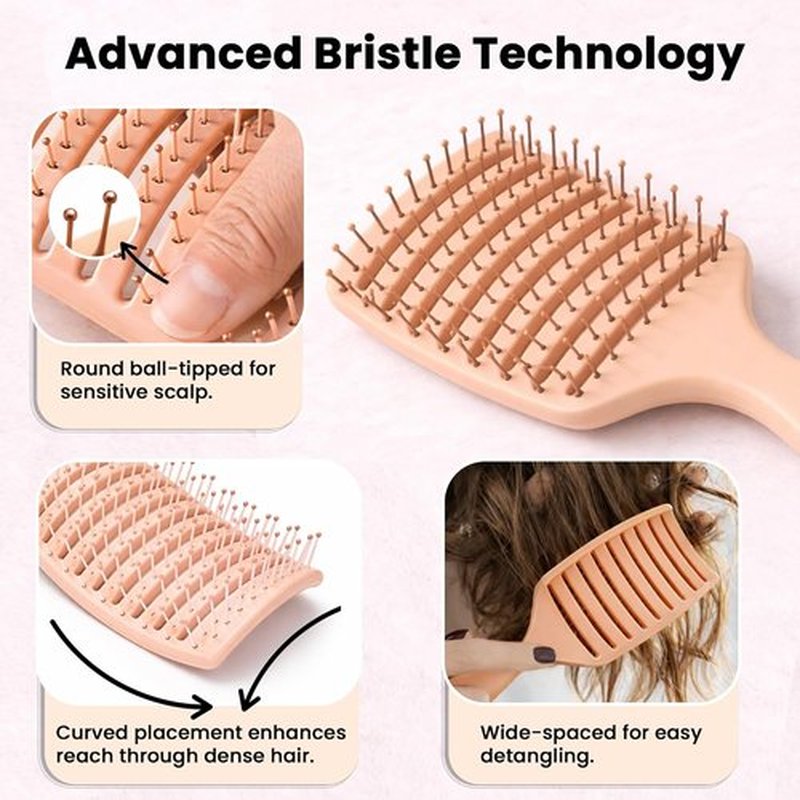 Herstyler Vented Hair Brush - Fast Detangling & Blow Drying - Curved Paddle for Thick, Curly Hair - Peach