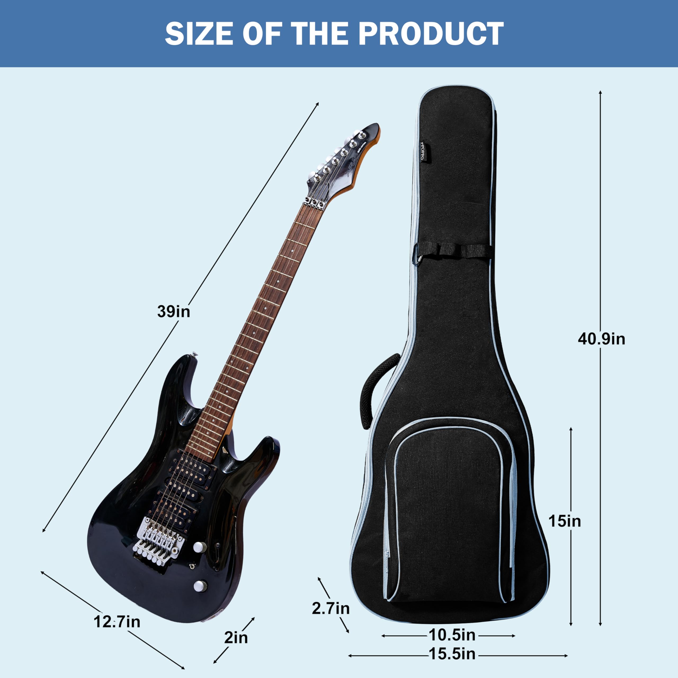PPOPPO 39/40 Inch Electric Guitar Gig Bag, 7mm Padded Waterproof Soft Case