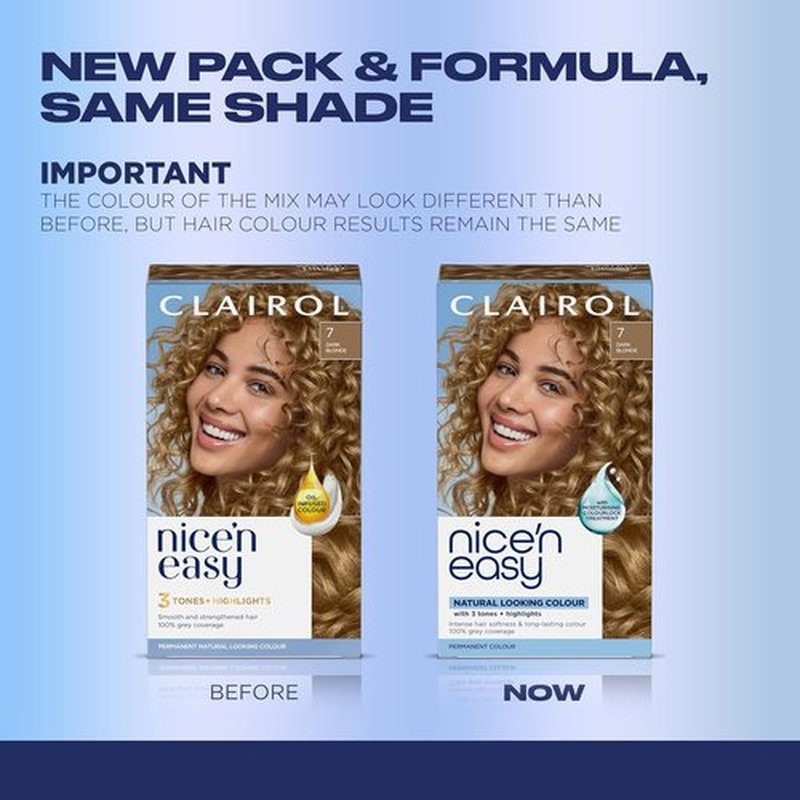 Clairol Nice'n Easy Permanent Hair Dye - 7 Dark Blonde Color | Single Pack for Effortless Coverage