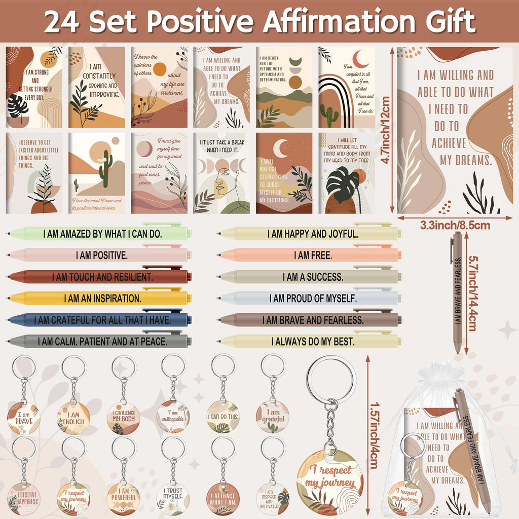Mooliwe Positive Affirmation Back to School Gift Set Gratitude Notebooks with Pens Acrylic Keychains Small Bags Motivational Notepads for Women Coworkers Adults Party Favors(Boho)