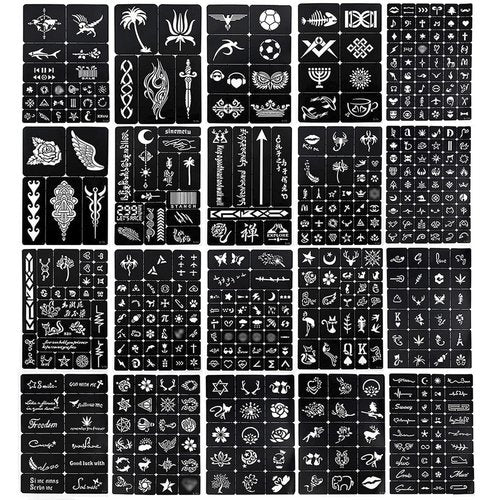 Tiebeauty 20 Sheets Glitter Tattoo Kit, 467 Pcs Henna Tattoo Stencils Airbrush Temporary Tattoos Templates for Girls and Boys Body Art, Suitable as Gift for Family/Friends (Black)