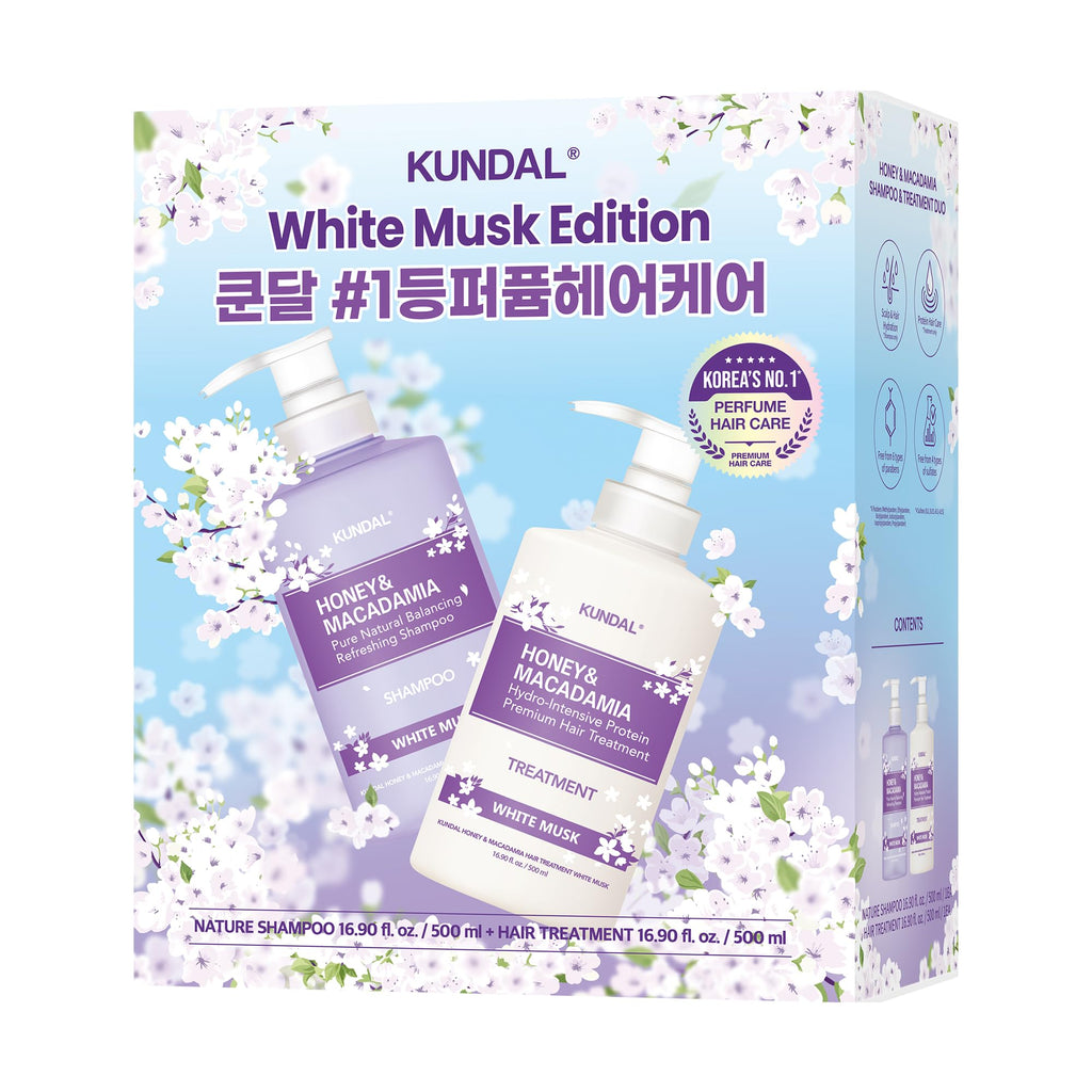 KUNDAL Honey & Macadamia Korean Hair Care Shampoo & Conditioner Limited Edition White Musk Set, 16.9 Fl Oz, Pack of 2 - Salon Quality, Long Lasting Scent, Moisturizing, Argan Oil, Sulfate Free