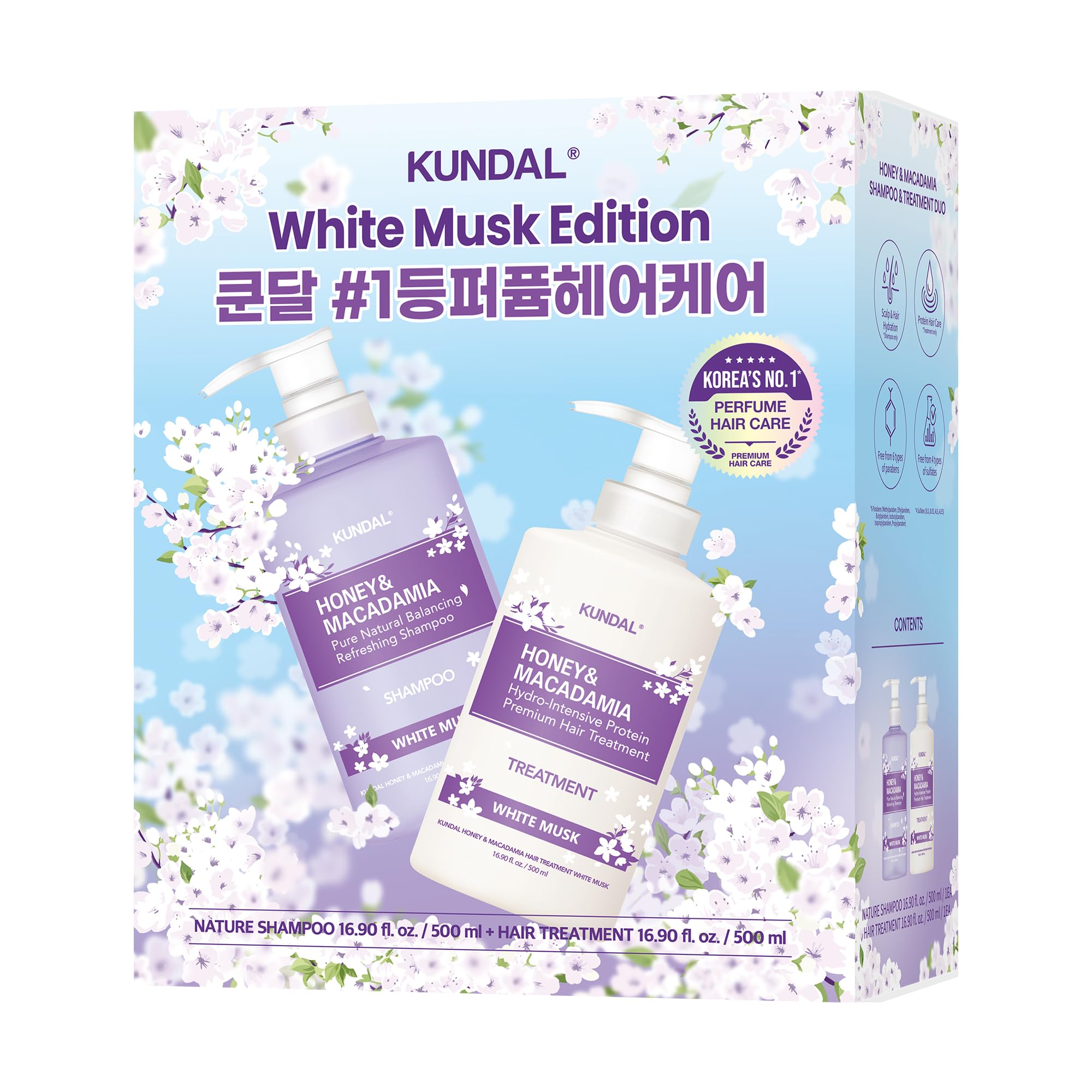 KUNDAL Honey & Macadamia Korean Hair Care Shampoo & Conditioner Limited Edition White Musk Set, 16.9 Fl Oz, Pack of 2 - Salon Quality, Long Lasting Scent, Moisturizing, Argan Oil, Sulfate Free