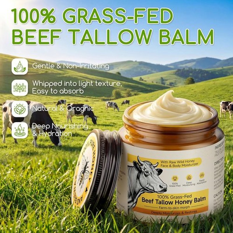 Beef Tallow | 100% Grass-Fed Face Moisturizer & Whipped Honey Balm Cream - Unscented 4.2 OZ