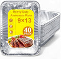 Aluminum Foil Pans 9x13 - 40 Pack Disposable Deep Steam Table Pans for Baking, Roasting & Food Storage