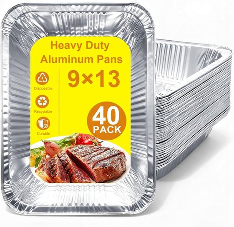 Aluminum Foil Pans 9x13 - 40 Pack Disposable Deep Steam Table Pans for Baking, Roasting & Food Storage