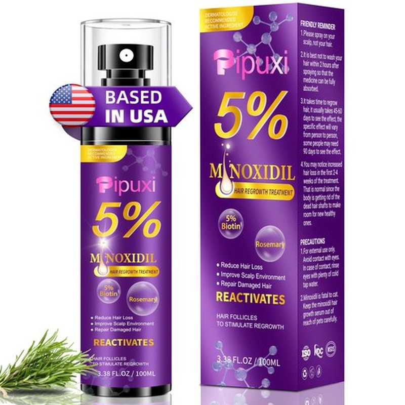 5% Minoxidil for Men and Women Hair Growth Products, Biotin Serum with Rosemary for Hair Regrowth Treatment, Minoxidil Spray Extra Strength Hair Loss Solution, Clinically Proven to Regrow Thicker