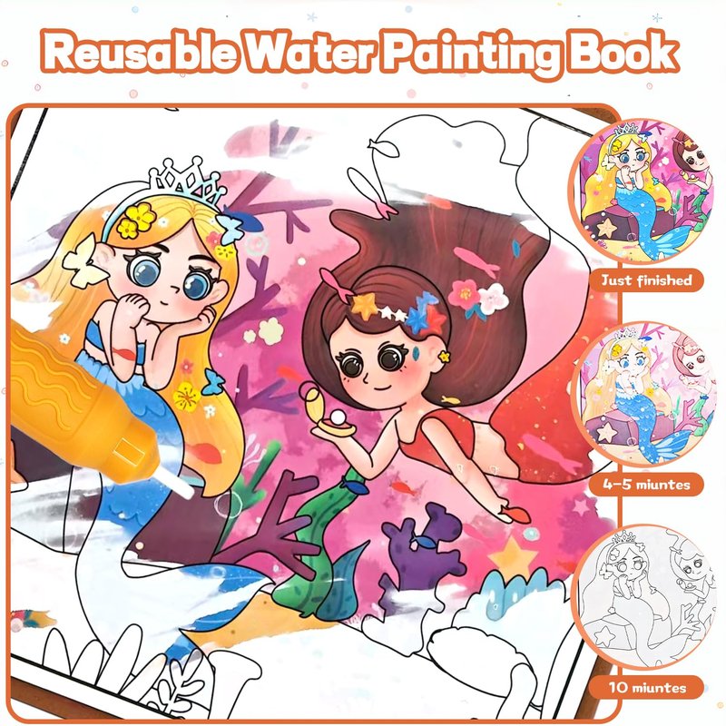NaTuGi Reusable Magic Water Painting Books for Kids,Watercolor Workbook Coloring Books for Toddler,4 Themes,No Mess Paint Coloring,for Ages 3+ Gift for Boys & Girls Travel Activity Toys (4 Books)