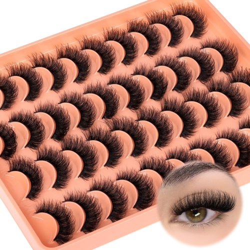 20 Pairs Natural False Eyelashes Cat Eye Lashes Strips Natural Look Wispy D-Curly Faux Mink Eyelashes Thick Volume Strips Lashes Russian 6D Fake Eyelashes by Zegaine
