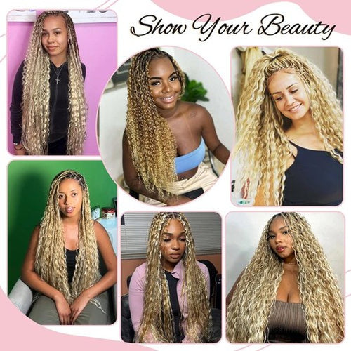27P613 Human Braiding Hair Water Wave for Boho Braids Ombre Strawberry Blonde to Bleach Blonde Highlight 16inch Bulk Human Hair for Braiding Curly Hair Extensions 100g 2 Bundles No Weft Micro