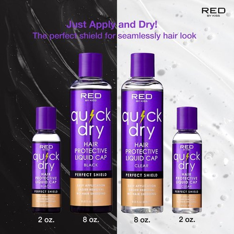 Red by Kiss Quick Dry Hair Protective Liquid Cap, Strong Lightweight Protection from Weaves Glue Damage, Fast Application, Quick Drying, & Easy Removal, Keratin & Tea Tree Enriched (Clear, 8oz)
