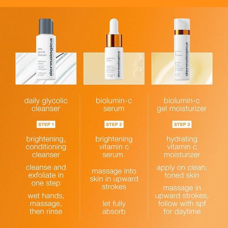 Dermalogica Daily Brightness Boosters Facial Skin Care Kit | BioLumin-C Serum & Gel Moisturizer