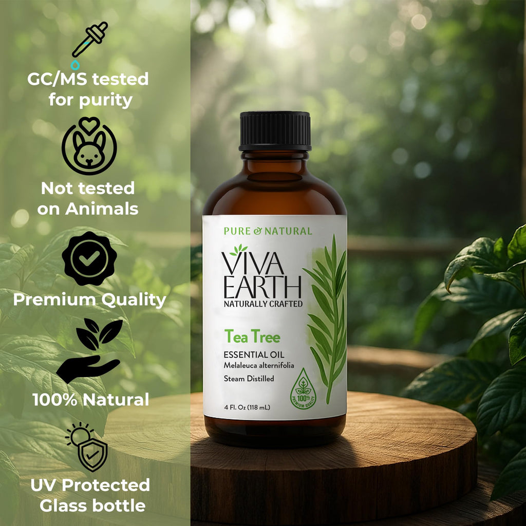 Viva Earth Tea Tree Essential Oil – 100% Pure and Natural Tea Tree Aroma for Diffusers, Aromatherapy, Hair and Scalp Care, Skin Care, Massage Oils, Soap and Candle Making – with Dropper, 4 oz