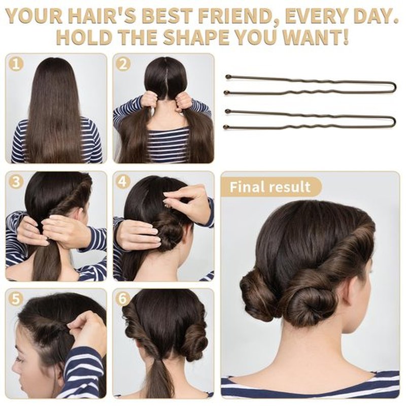 Mia Klein U Shaped Hair Pins -2.4 Inch 250 Count, Professional Hair Styling Pins for Women, Girls, and Hairdressing Salons - Includes Clear Storage Box for Updos and Bun Hair (Brown)
