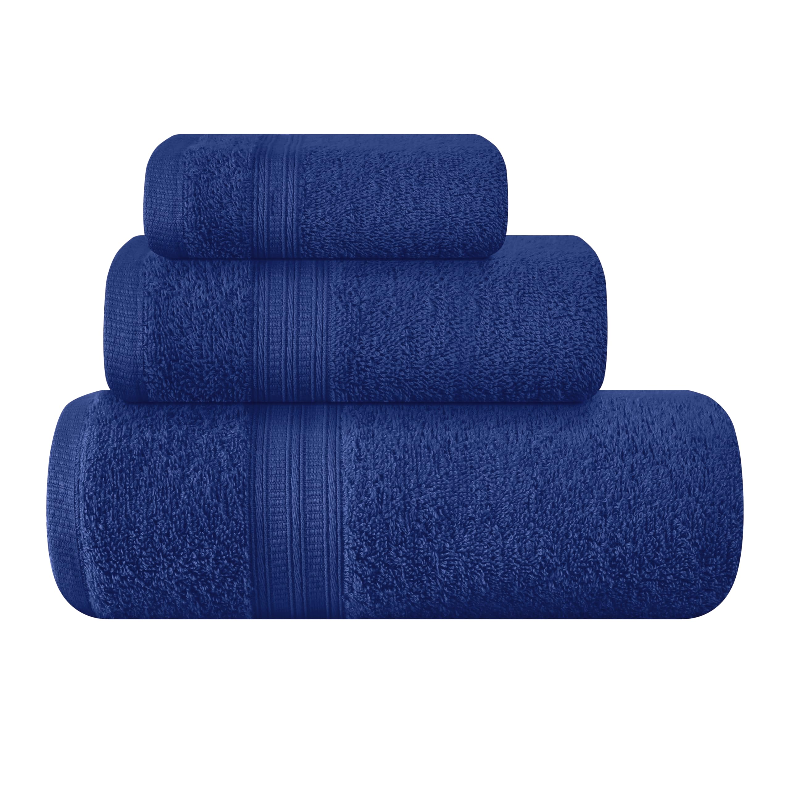 BOUTIQUO Ultra Soft 3 Pack Cotton Towel Set, Contains a Bath Towels 27x54 inch, a Hand Towels 16x24 inch & a Wash Coths 12x12 inch, Ideal Everyday use, Compact & Lightweight - Navy Blue