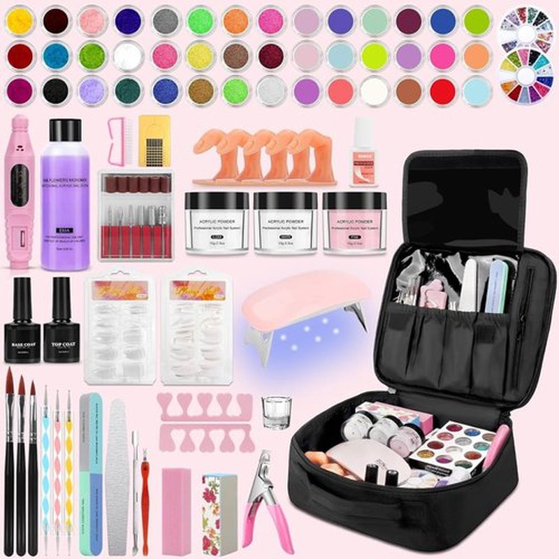 42 Colors Acrylic Nails Kits with Drill and UV Light- Acrylic Nail Powder Glitter and Monomer Liquid Kit with Nail Storage Bag, 5PCS Practice Finger