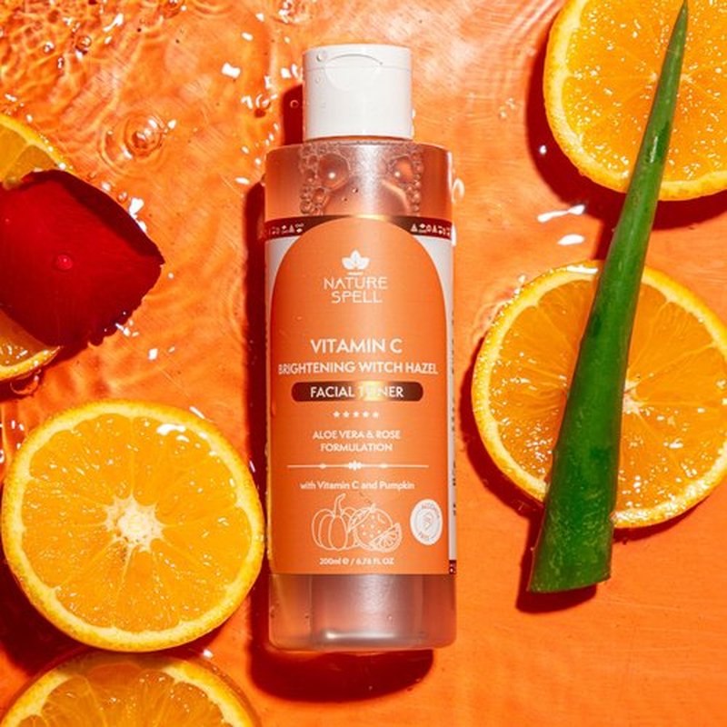 Nature Spell Vitamin C Face Toner with Witch Hazel, Hydrating & Brightening Facial Toner, Helps Minimize Pores & Refresh Skin, Infused with Aloe Vera & Rose Water, Alcohol-Free, Vegan, 6.76 Fl Oz