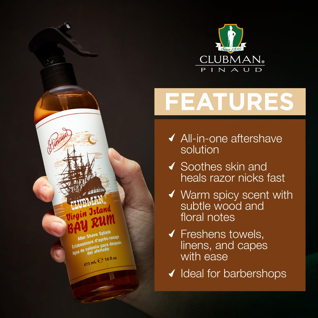 Clubman Virgin Island Bay Rum After Shave Spray Cologne - Classic Aftershave for Men Splash, After Shaving, 16 fl oz