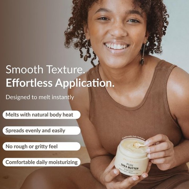 Bellanomi 100% Pure African Raw Shea Butter for Hair & Skin, Organic Formula, Unscented, Moisturizing, Body Butter for Dry Skin, Hair and Nails (3.4 oz)