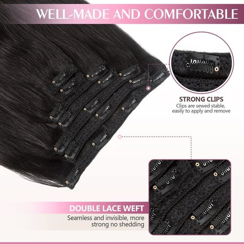 Fimislosion Real Hair Extensions Clip in Human Hair, Seamless Clip in Hair Extensions Real Human Hair, 16 Inch Clip ins extensions for women, Natural Black 120G 7Pcs