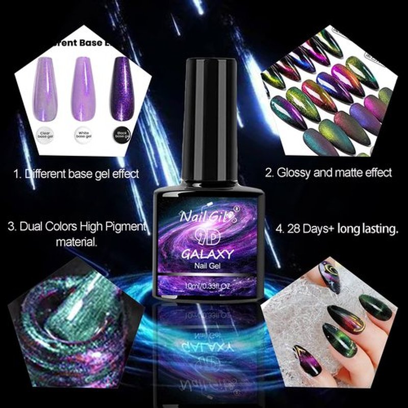 Cat Eye Gel Nail Polish, 9D Cat Eye Gel Polish with Magnet Stick, Chameleon Holographic Galaxy Effect with Dual Colors Magetic Polish U V/LED Need Professional Use for Salon-SetA