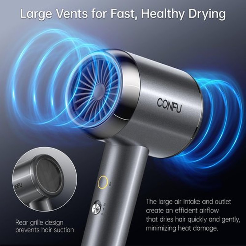 CONFU Diffuser Hair Blow Dryer - Plasma Ionic Professional 1600 Watt Hairdryer Fast Drying for Curly Hair Anti Frizz - Lightweight Portable Ion Blower Dryer for Women & Men